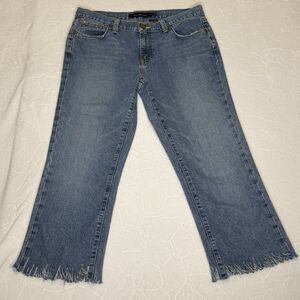 CK Calvin Klein Jeans Size 10 Cotton Fray Fringe Hem Denim Cropped Festival Boho